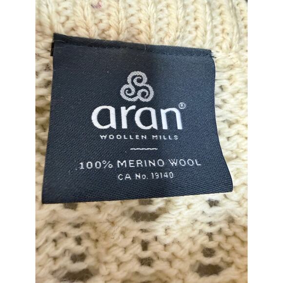 Aran Woolen Mills Merino Wool Cable Knit Sweater Cream Men's S - Picture 7 of 9